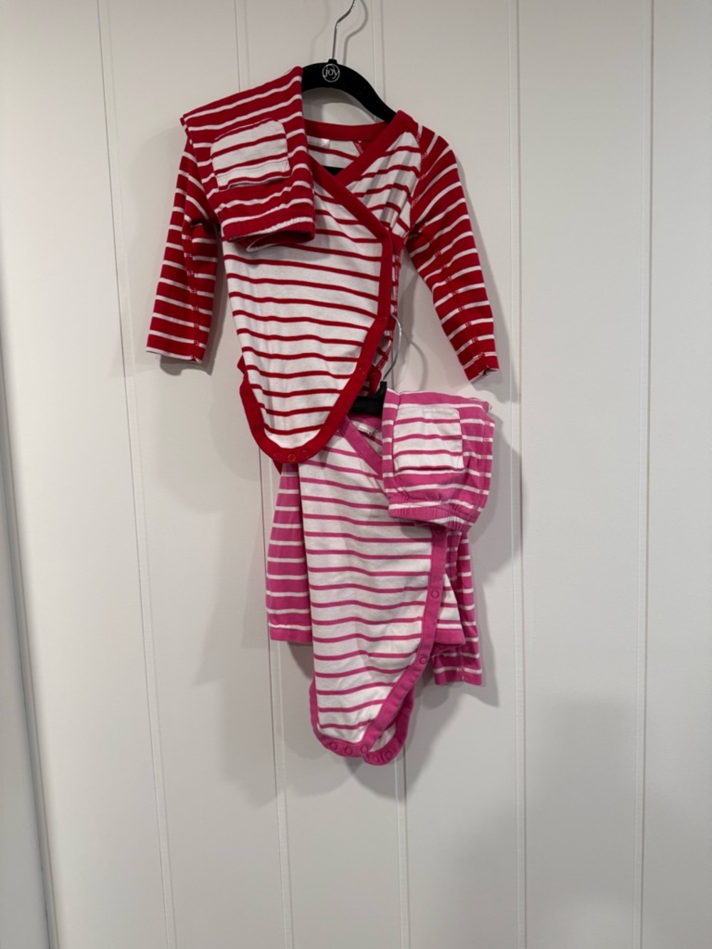 Hanna Andersson Striped Baby Wrap Onesies Set of 2 with pants in Red and Pink